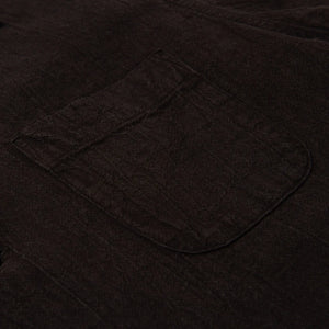 Studio D Artisan 5739 Amami Oshima Mud Dyed 13oz Cotton Linen Shirt Dark Brown close up pocket