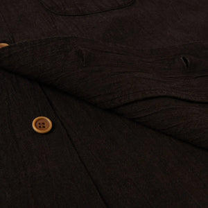 Studio D Artisan 5739 Amami Oshima Mud Dyed 13oz Cotton Linen Shirt Dark Brown close up fabric