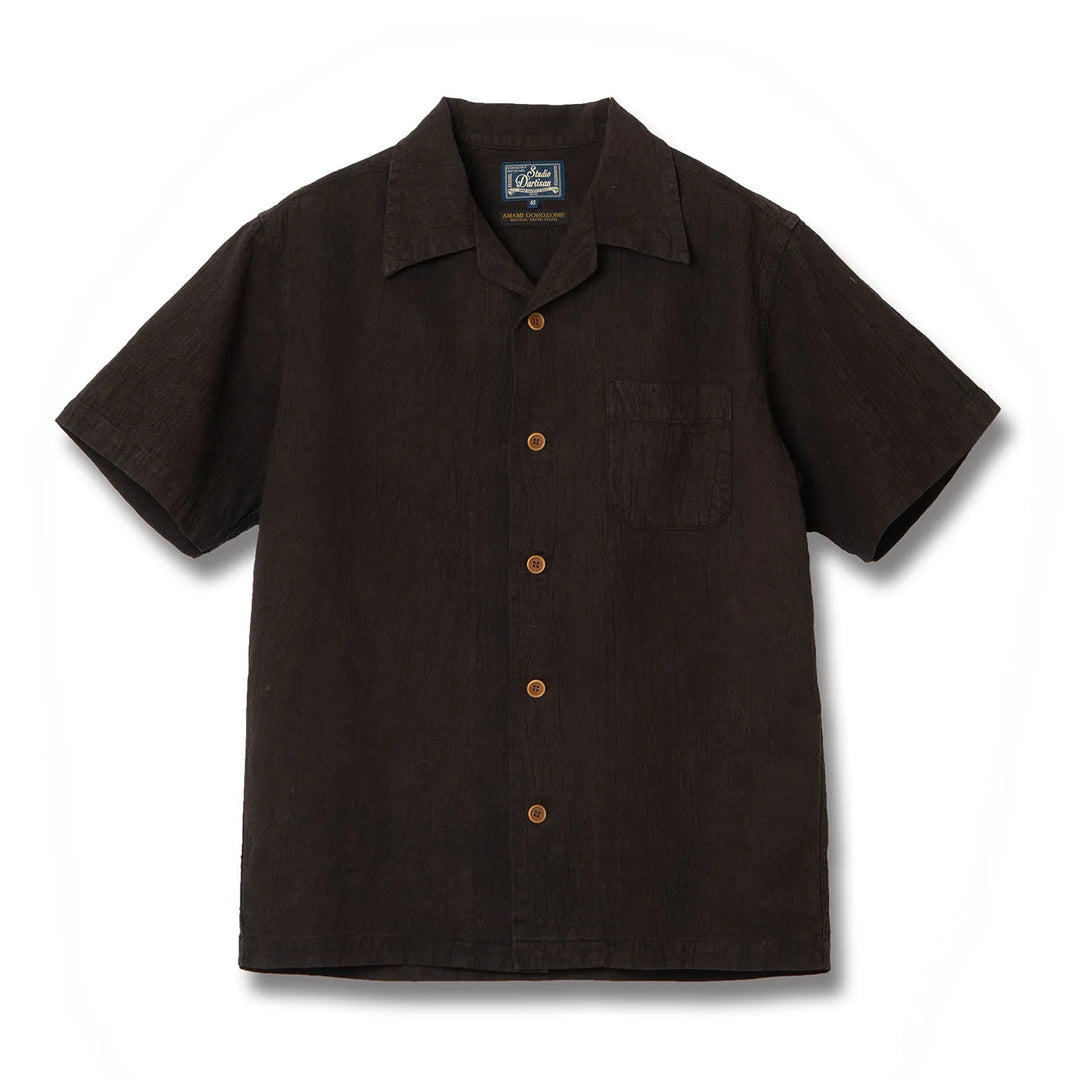 Studio D Artisan 5739 Amami Oshima Mud Dyed 13oz Cotton Linen Shirt Dark Brown front flat
