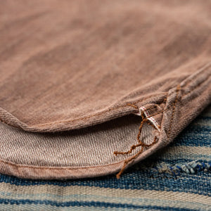 Studio DArtisan D5732 13oz Kakishibu Denim Work Shirt Khaki close up side gusset