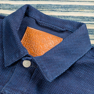 Studio D Artisan 4619 14oz Kasezome Sashiko Type 2 Selvedge Jacket Deep Indigo close up collar