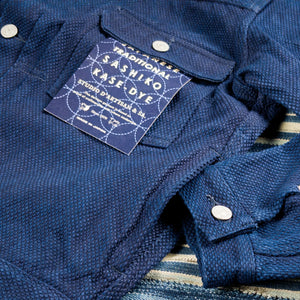 Studio D Artisan 4619 14oz Kasezome Sashiko Type 2 Selvedge Jacket Deep Indigo close up pocket