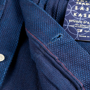 Studio D Artisan 4619 14oz Kasezome Sashiko Type 2 Selvedge Jacket Deep Indigo close up selvedge id