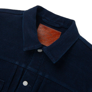 Studio D Artisan 4619 14oz Kasezome Sashiko Type 2 Selvedge Jacket Deep Indigo close up collar