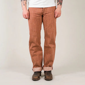 Studio D Artisan 45th Anniversary 16oz Kakishibu Slub Jeans brown worn front