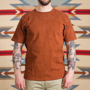 Studio D Artisan 8198 Amami Oshima Mud Dyed Loopwheeled TShirt Brown worn front