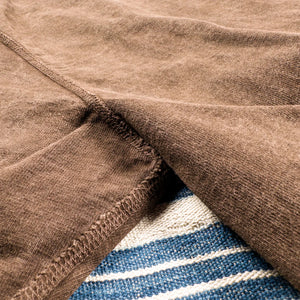 Studio D Artisan 8198 Amami Oshima Mud Dyed Loopwheeled TShirt Dark Brown close up flat seam