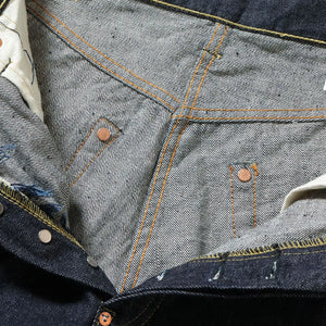 Sugar Cane 13oz Standard Denim 2025 Model Waist Overalls Wide Straight close up denim inside