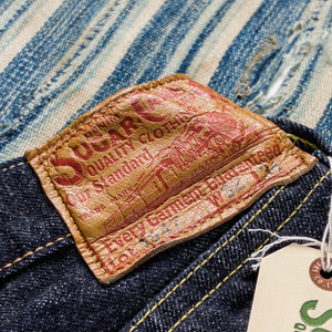 Sugar Cane 14oz 1947 Selvedge Denim Shorts Indigo Regular Straight close up leather patch