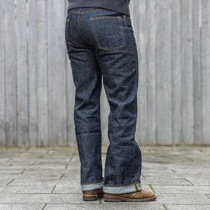 Sugar Cane 14oz Rodeoman Selvedge Denim Boot Cut worn backside with turn up