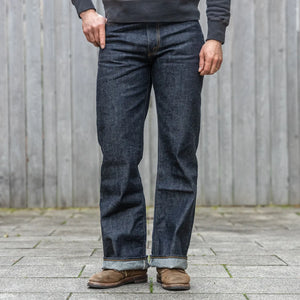 Sugar Cane 14oz Rodeoman Selvedge Denim Boot Cut worn front with turn up