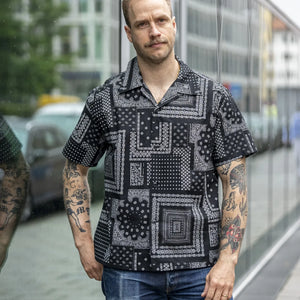 Sugar Cane Bandana Patchwork Camp Collar Shirt Black