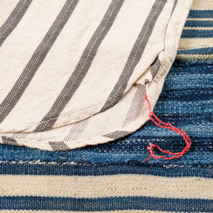 Sugar Cane Cotton Linen Dobby Herringbone Stripe Work Shirt Natural Blue detail side gusset with run offs