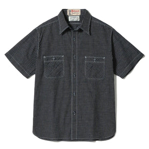 Sugar Cane Fiction Romance 5oz Check Work Shirt Indigo front flat
