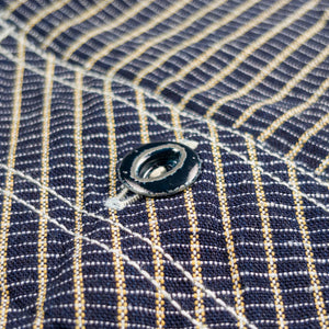 Sugar Cane Fiction Romance 5oz Check Work Shirt Indigo close up button