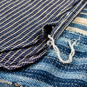 Sugar Cane Fiction Romance 5oz Check Work Shirt Indigo detail side gusset with run offs