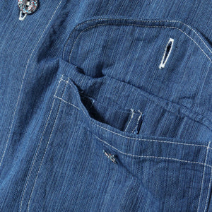 Sugar Cane Fiction Romance 5oz Selvedge Cambray Work Shirt - Indigo Dyed / Random Stripe