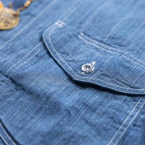 Sugar Cane Fiction Romance 5oz Selvedge Cambray Work Shirt - Indigo Dyed / Random Stripe