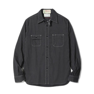 Sugar Cane Fiction Romance 8oz Black Wabash Stripe Work Shirt Sulfur Dyed front flat