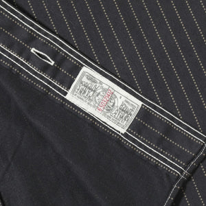 Sugar Cane Fiction Romance 8oz Black Wabash Stripe Work Shirt Sulfur Dyed close up union label