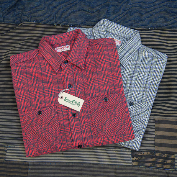 Sugar Cane Glencheck Flannel Work Shirt – Faded Red
