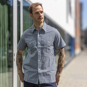 Sugar Cane Indigo Gingham Chambray Work Shirt