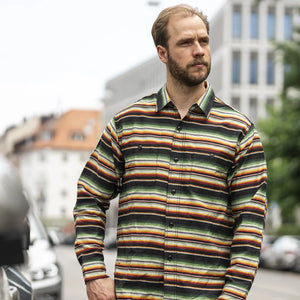 Sugar Cane Native American Sarape Striped Work Shirt Black