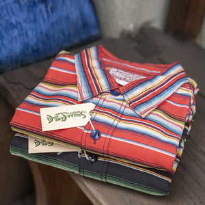 Sugar Cane Native American Sarape Striped Work Shirt Red