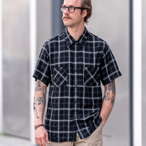 Sugar Cane Rayon Plaid Summer Work Shirt – Black