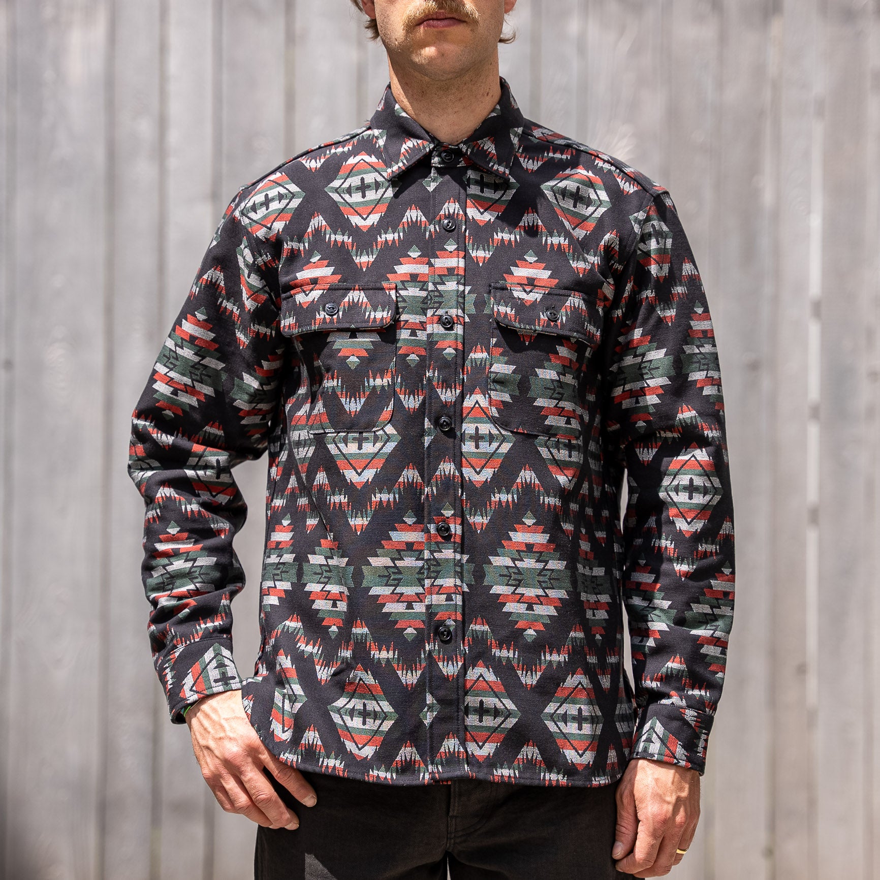 Sugar Cane Native American Jacquard Shirt Black