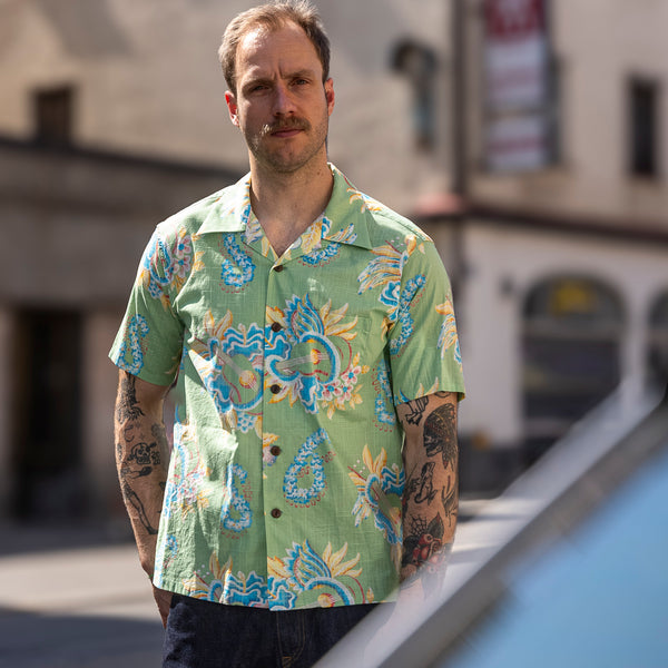 Sun Surf ‘Macintosh Ukulele’ Cotton x Linen Aloha Shirt – Green