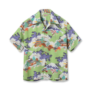 Sun Surf Ancient Capital Rayon Crepe Hawaiian Shirt Green front flat