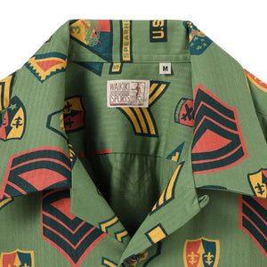 Sun Surf Insignia of Army Herringbone Hawaiian Shirt Olive detail collar