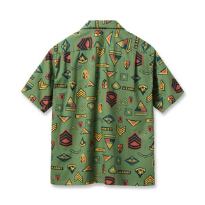 Sun Surf Insignia of Army Herringbone Hawaiian Shirt Olive flat backside