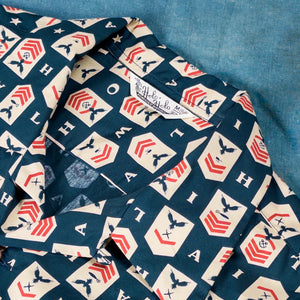 Sun Surf Navy Chevron Broadcloth Hawaiian Shirt Navy collar