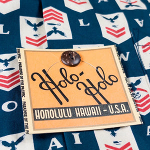 Sun Surf Navy Chevron Broadcloth Hawaiian Shirt Navy detail label and coconut button