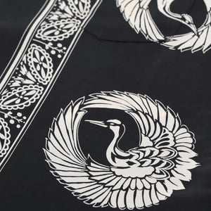 Sun Surf Oriental Border Rayon Hawaiian Shirt Black close up crane