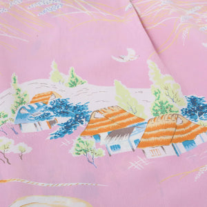 Sun Surf Scarecrow Rayon Kabe Crepe Hawaiian Shirt Pink detail print