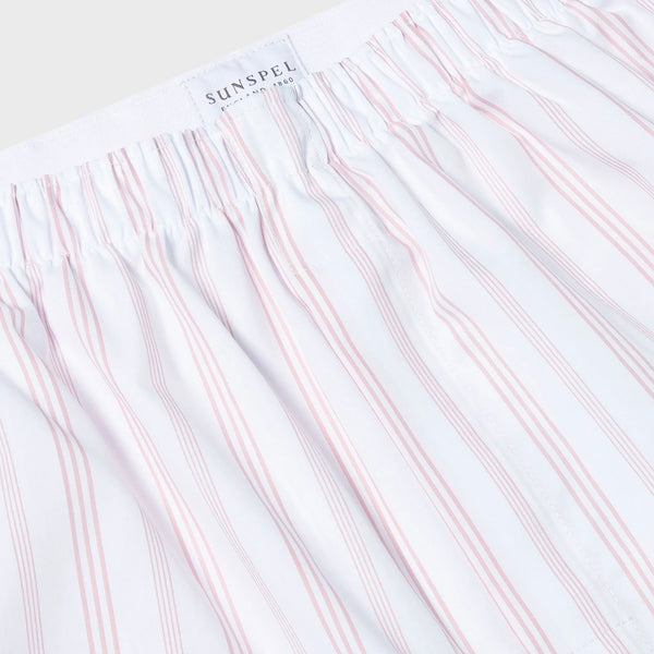 Sunspel Classic Woven Boxer Shorts – Pale Pink Stripe