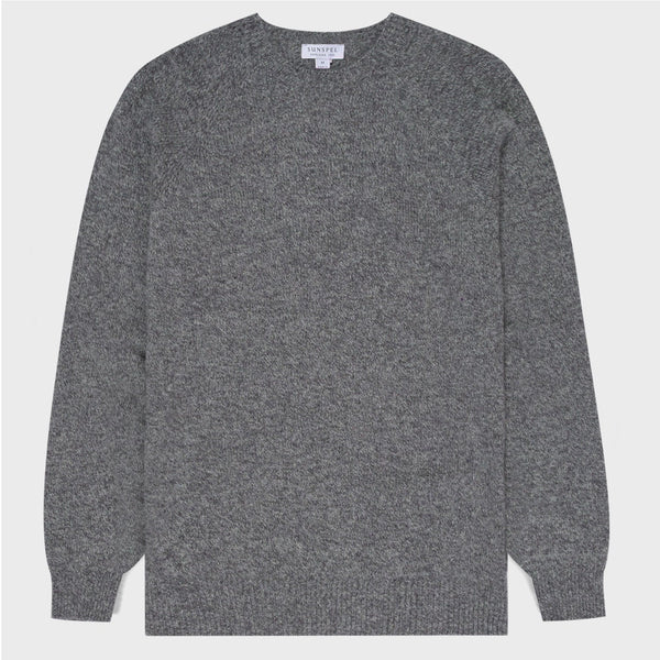 Sunspel Lambswool Crew Neck Jumper - Mid Grey Melange