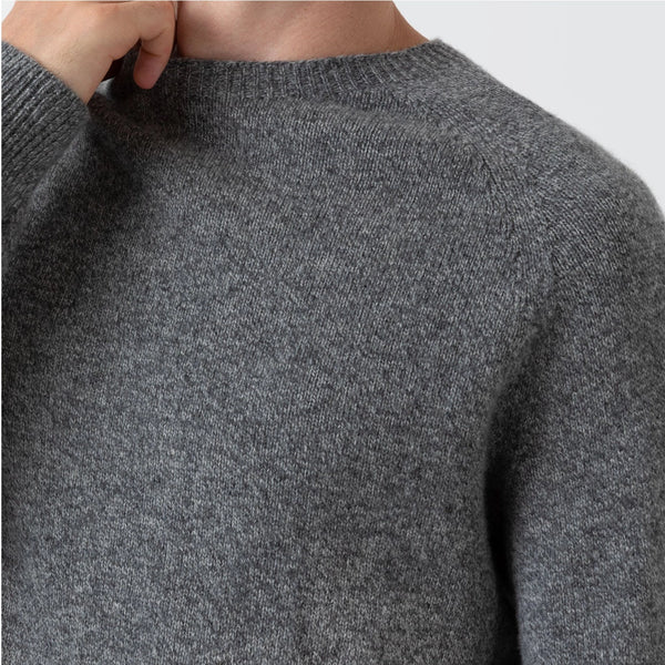 Sunspel Lambswool Crew Neck Jumper - Mid Grey Melange