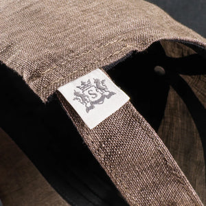 Sunspel Linen Cap Dark Walnut detail woven label