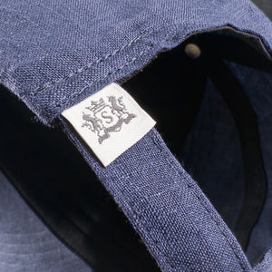 Sunspel Linen Cap Light Navy detail woven label