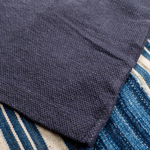 Sunspel Linen Pique Polo Shirt Navy close up hem