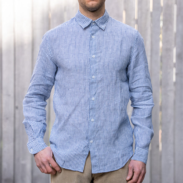 Sunspel Linen Shirt – Navy Stripes