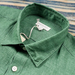 Sunspel Linen Shirt Bright Green detail collar