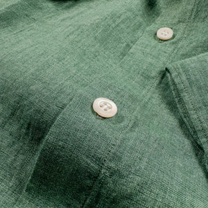 Sunspel Linen Shirt Bright Green close up buttons