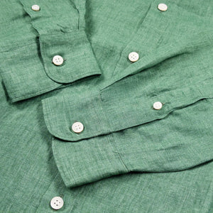 Sunspel Linen Shirt Bright Green close up cuffs