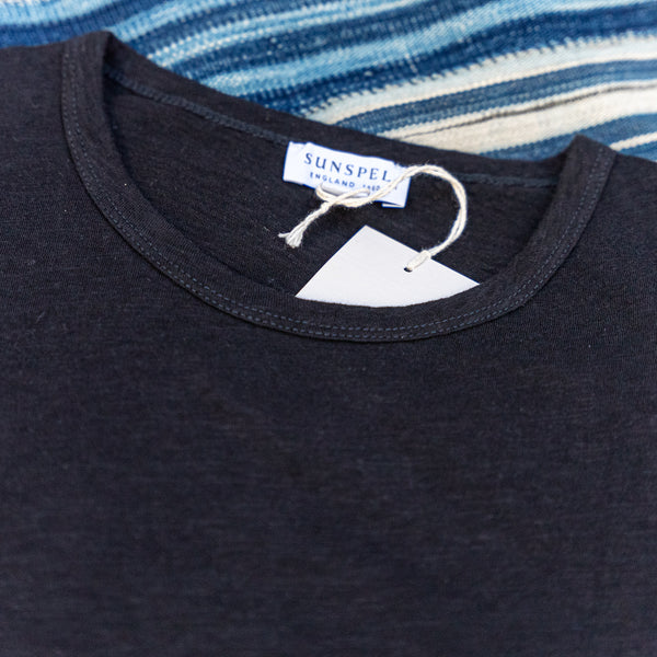 Sunspel Slub Yarn Pima Cotton / Linen T-Shirt – Black
