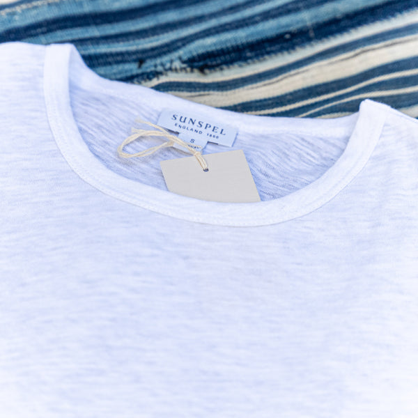 Sunspel Slub Yarn Pima Cotton / Linen T-Shirt – White